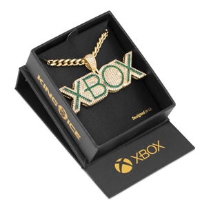 King Ice x Xbox 14k Gold Plated Emerald Xbox Logo Necklace NKX14311