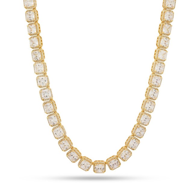 King Ice 14k Gold Plated 5mm Princess Cut Tennis Chain CHX14033 18"