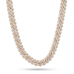 King Ice 14k Gold Plated 12mm Iced Two Tone Diamond Cut Miami Cuban Chain CHX14106 22"