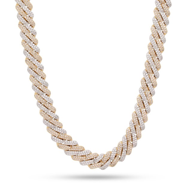 King Ice 14k Gold Plated 12mm Iced Two Tone Diamond Cut Miami Cuban Chain CHX14106 22"
