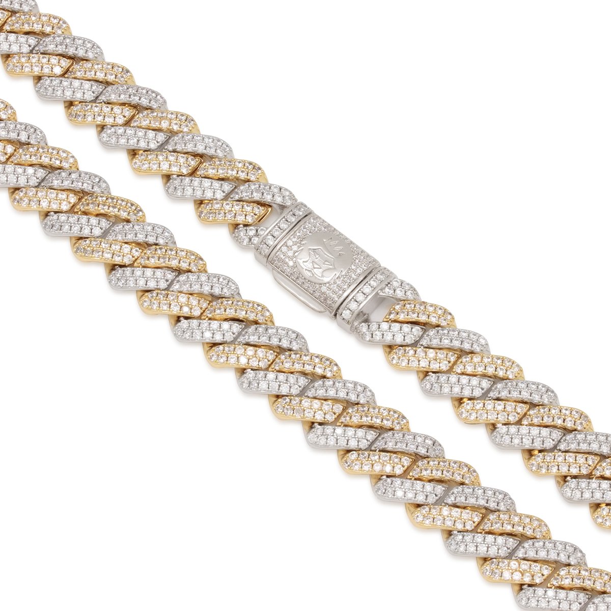 King Ice 14k Gold Plated 12mm Iced Two Tone Diamond Cut Miami Cuban Chain CHX14106 18"