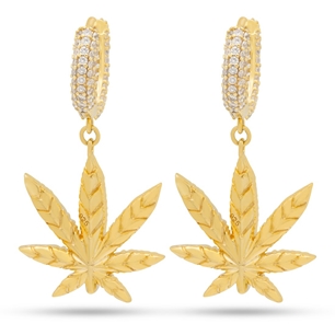 King Ice 14k Gold Plated Emerald Cannabis Lead Earrings ERX15025