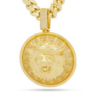 King Ice 14k Gold Plated Lion Shield Necklace NKX14257