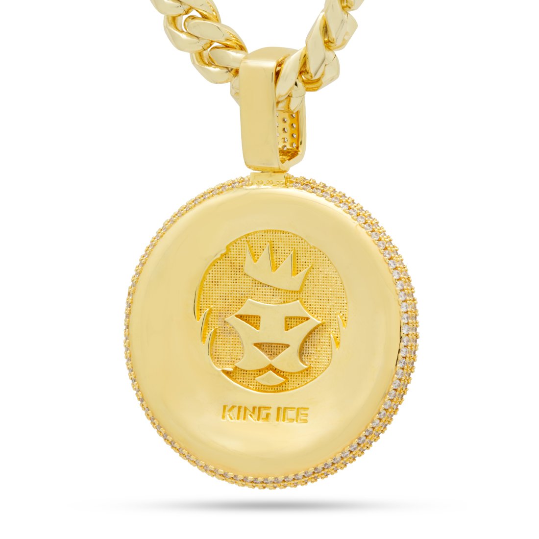 King Ice 14k Gold Plated Lion Shield Necklace NKX14257