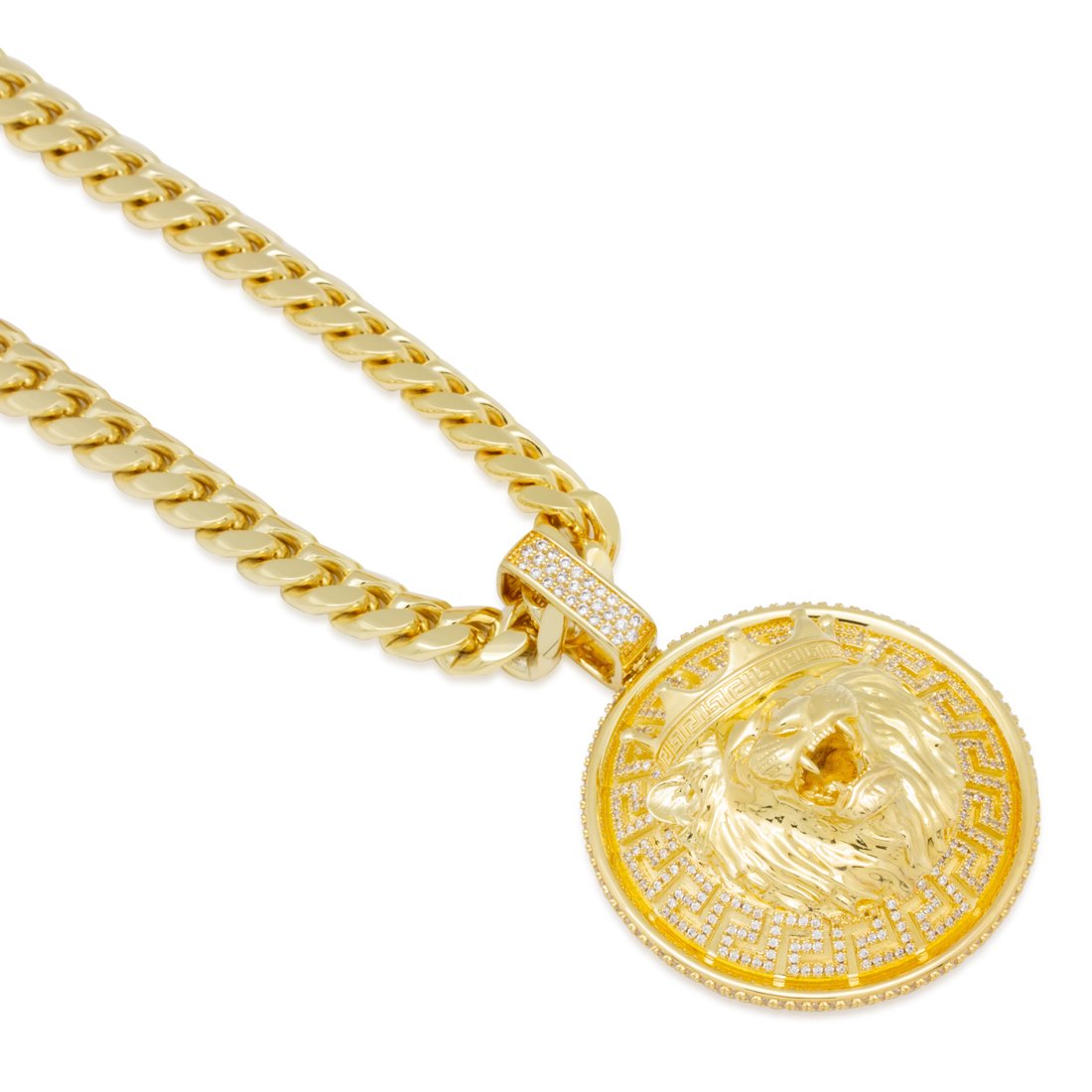 King Ice 14k Gold Plated Lion Shield Necklace NKX14257