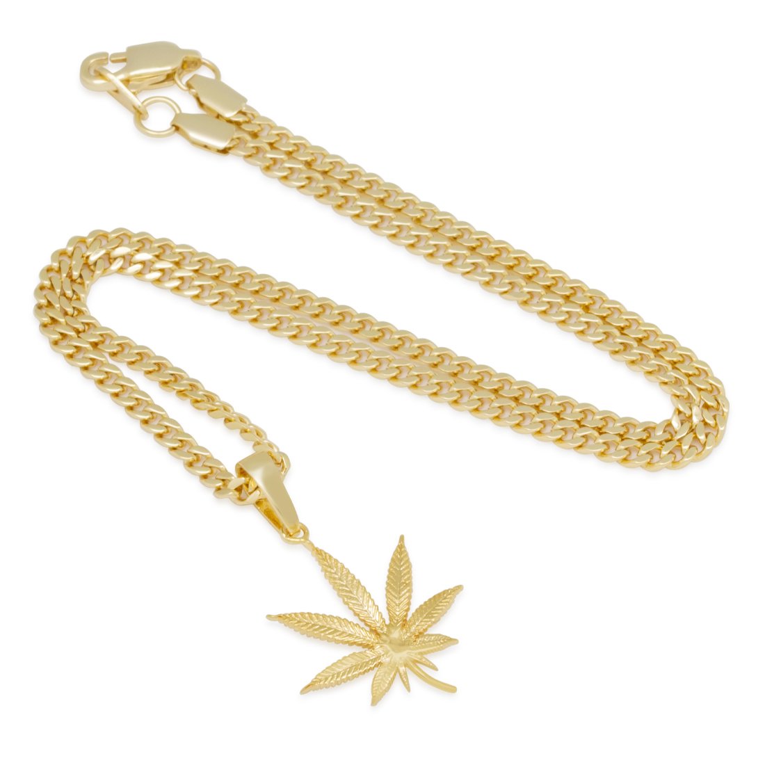 King Ice 14k Gold Plated Cannabis Leaf Necklace NKX20003