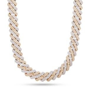 King Ice 14k White Gold/Yellow Gold Plated 18mm Iced Diamond Cut Miami Cuban Chain CHX14108 18"