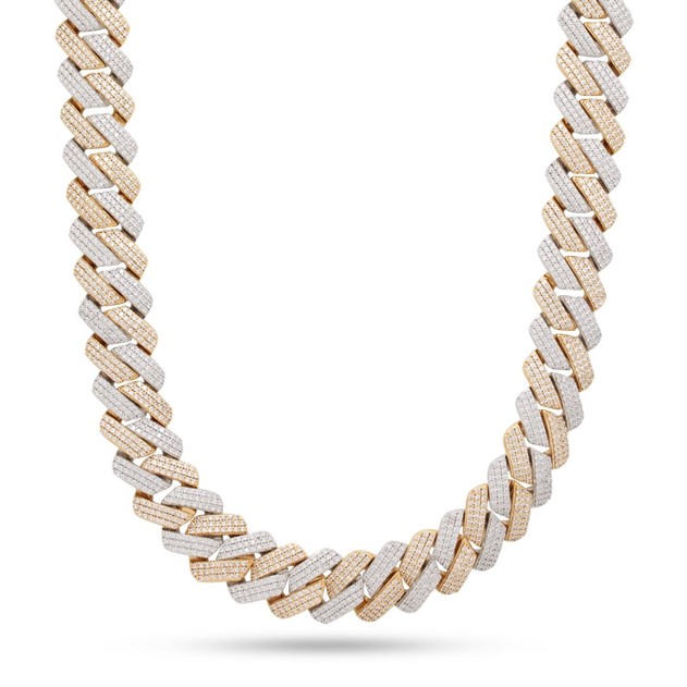 King Ice 14k White Gold/Yellow Gold Plated 18mm Iced Diamond Cut Miami Cuban Chain CHX14108 18"