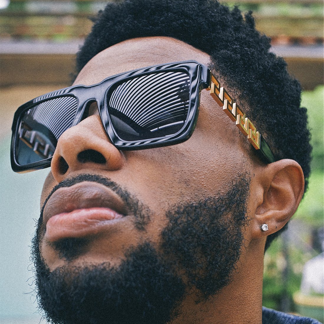 Drakesboutique - King Ice Sunglasses Greek Key Glossy Black Frame 