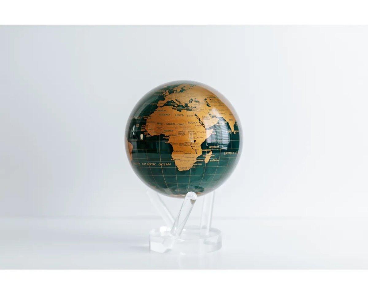 Drakesboutique - Mova Globe Green & Gold 6 inch w/ Acrylic Base MG-6-GDG