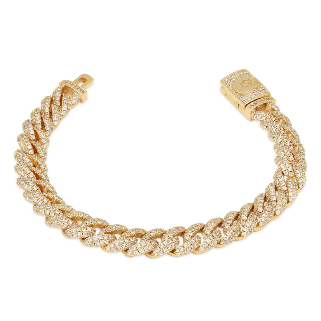 King Ice 14k Gold Plated Iced Miami Cuban Bracelet 10mm BRX14099 7"