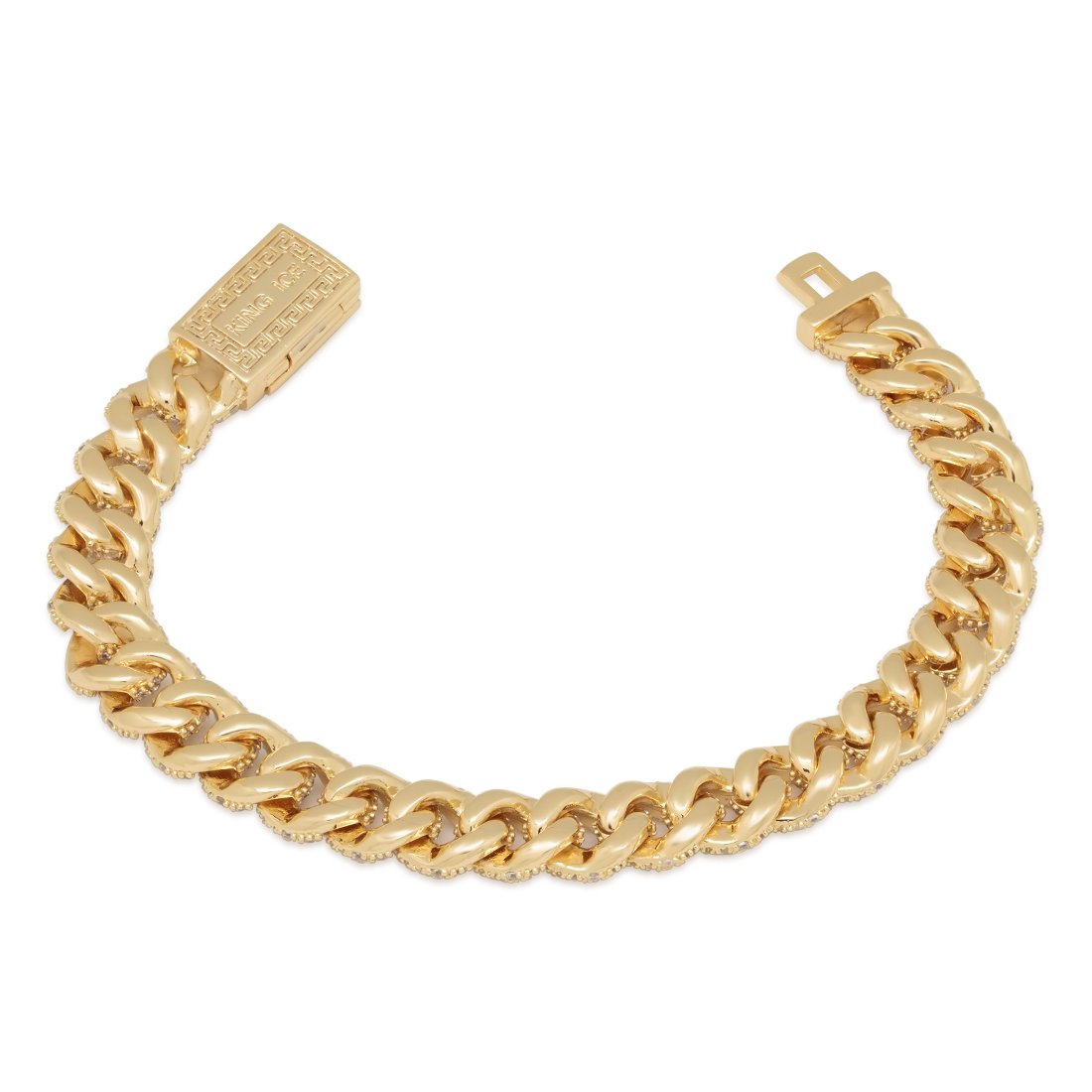 King Ice 14k Gold Plated Iced Miami Cuban Bracelet 10mm BRX14099 8"