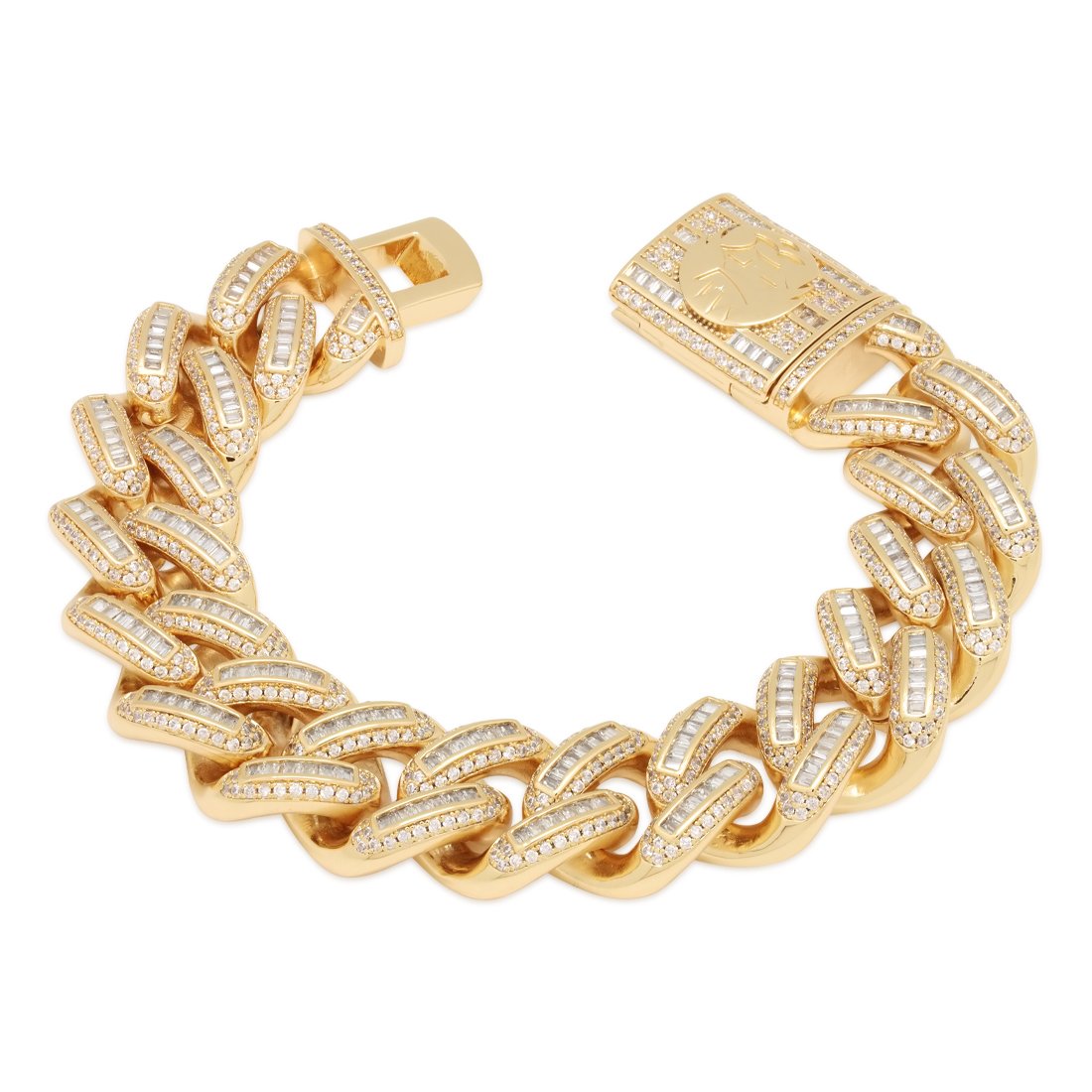 【King Ice】18MM ICED DIAMOND BAGUETTE MIAMI BRACELET(2色)☆ 15mm Iced Miami Cuban Link Bracelet | Hip Hop Bracelets