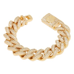 King Ice 14k Gold Plated 18mm Iced Baguette Miami Cuban Bracelet BRX14104 7"