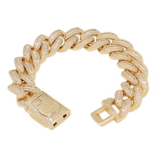 King Ice 14k Gold Plated 18mm Iced Baguette Miami Cuban Bracelet BRX14104 7"