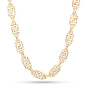 King Ice 14k Gold 10mm Plated Iced Greek Key Necklace CHX14111 22"
