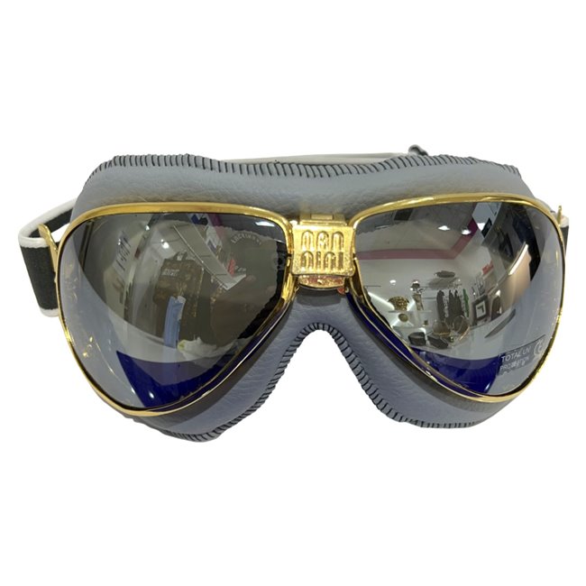 Nannini Leather Goggles TT Grey Gold/Silver Mirror