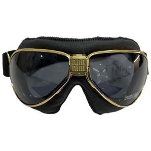 Nannini Leather Goggles TT Black Gold/Grey