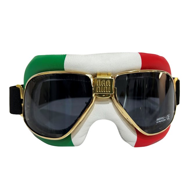 Nannini Leather Goggles Cruiser Flag Italy Gold/Grey