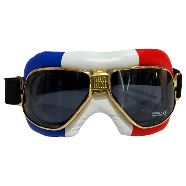 Nannini Leather Goggles Cruiser Flag France Gold/Grey