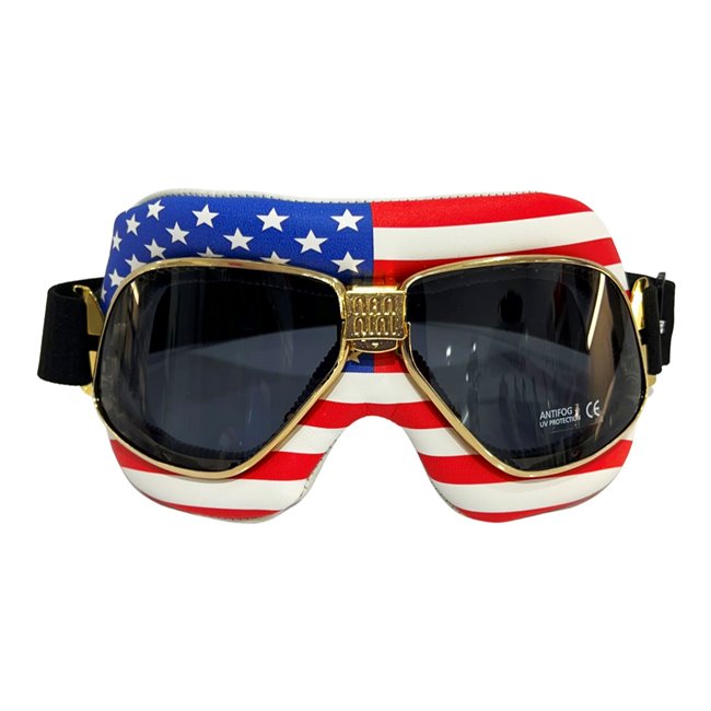 Nannini Leather Goggles Cruiser Flag USA Gold/Grey