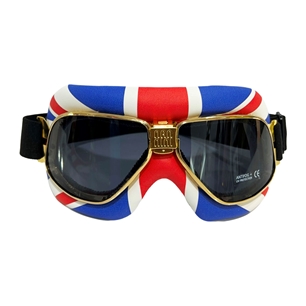 Nannini Leather Goggles Cruiser Flag England Gold/Grey