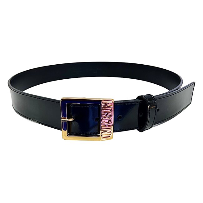 MOSCHINO Smooth Leather Men's Buckle Belt Black