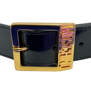 MOSCHINO Smooth Leather Men's Buckle Belt Black