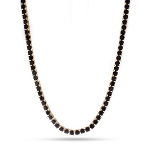 KING ICE 14K Gold Plated Necklace CHX11962 Black Onyx Tennis 5mm 24"