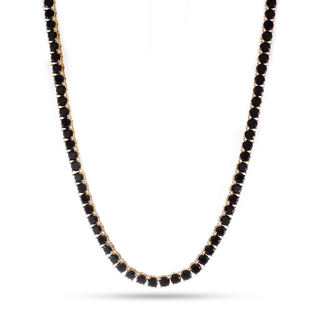 KING ICE 14K Gold Plated Necklace CHX11962 Black Onyx Tennis 5mm 24"