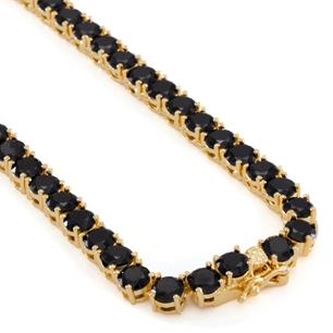 KING ICE 14K Gold Plated Necklace CHX11962 Black Onyx Tennis 5mm 24"