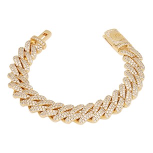 King Ice 14k Gold Plated 12mm Iced Diamond Cut Miami Cuban Bracelet BRX14105 7"