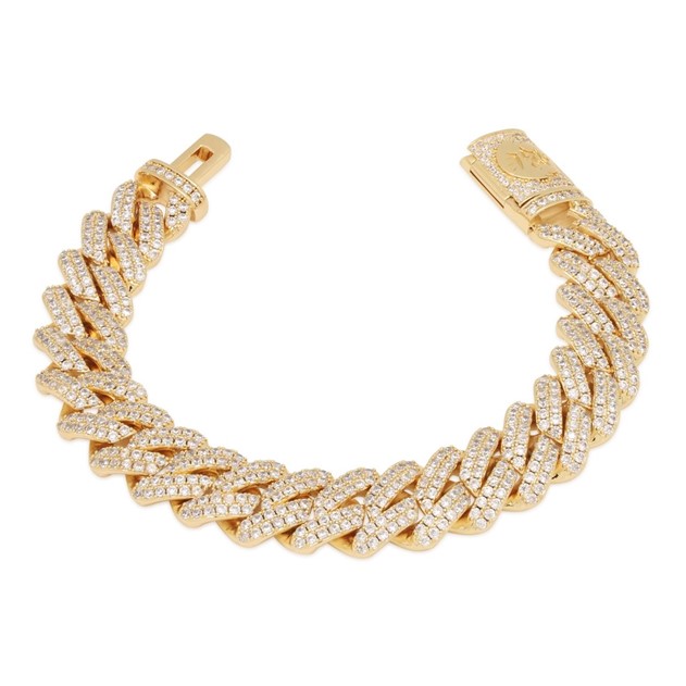 King Ice 14k Gold Plated 12mm Iced Diamond Cut Miami Cuban Bracelet BRX14105 7"