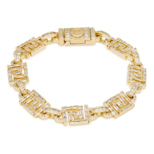 King Ice 14k Gold Plated Iced Greek Key Bracelet BRX14111 8"