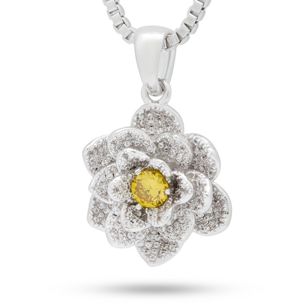 King Ice White Gold Plated Lotus Flower of Health Necklace NKX14027