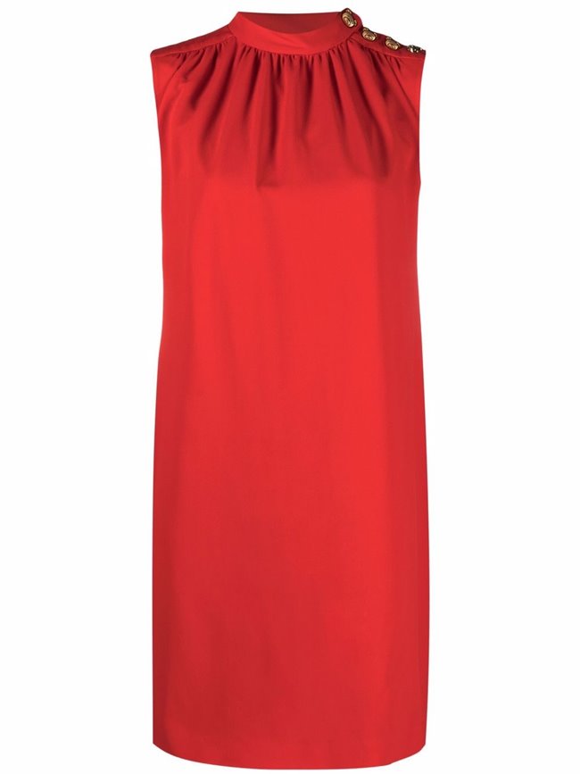 MOSCHINO Silk Sleeveless Dress Bear Buttons Red
