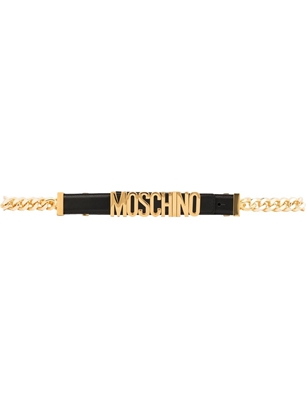 MOSCHINO Smooth Leather Chain Belt Black