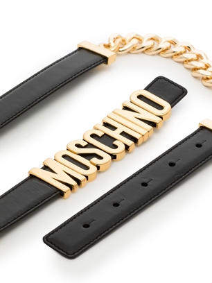MOSCHINO Smooth Leather Chain Belt Black