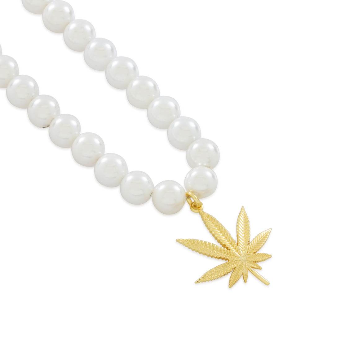 King Ice 14k Gold Plated Cannabis Leaf Pearl Necklace NKX14391