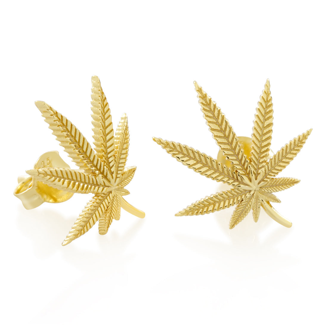 King Ice 14k Gold Plated Cannabis Leaf Stud Earrings ERX15040