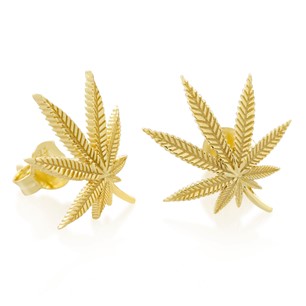 King Ice 14k Gold Plated Cannabis Leaf Stud Earrings ERX15040