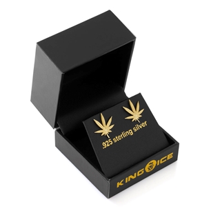 King Ice 14k Gold Plated Cannabis Leaf Stud Earrings ERX15040