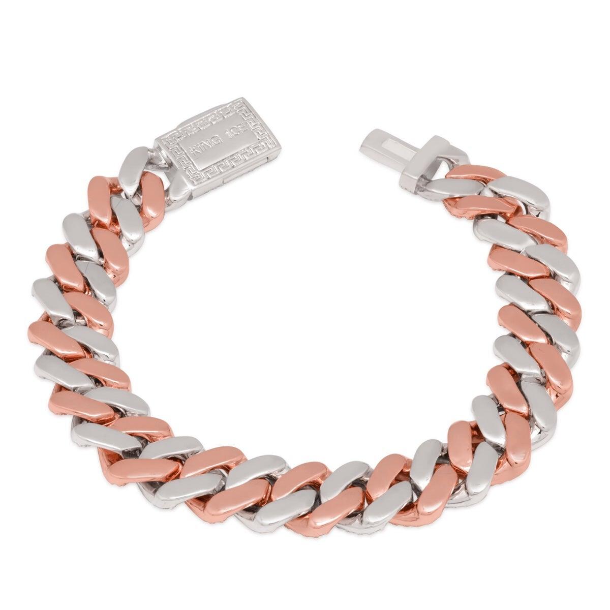King Ice White & Rose Gold Plated Two Tone 12mm Iced Diamond Cut Miami Cuban Bracelet BRX14106 7"