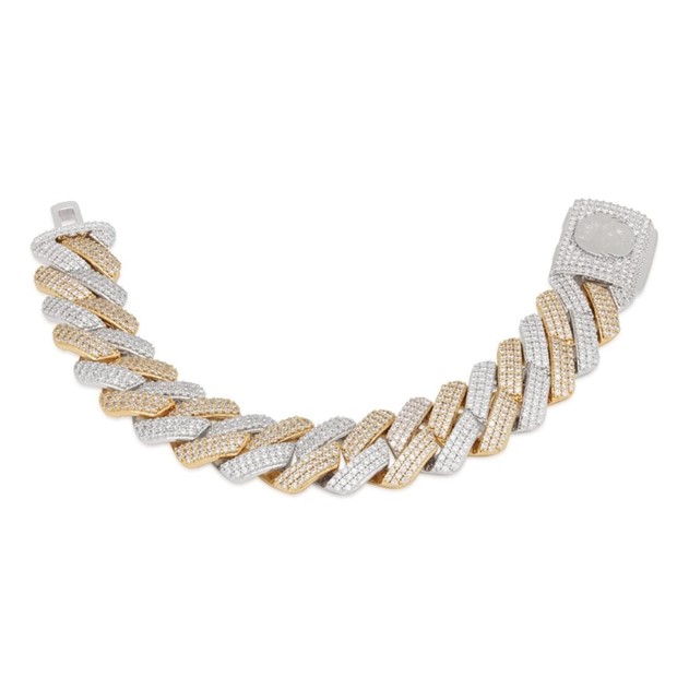 King Ice Yellow & White Gold Plated 18mm Diamond Cut Miami Cuban Bracelet BRX14108 7"