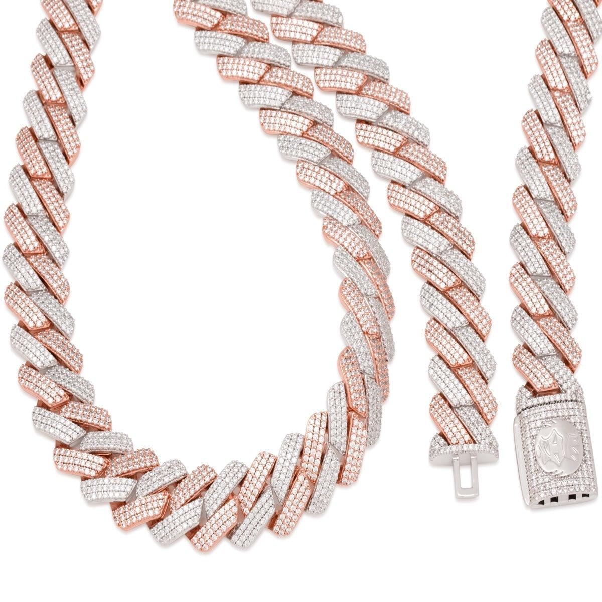 King Ice White & Rose Gold Plated 18mm Diamond Cut Miami Cuban Chain CHX14108 18"