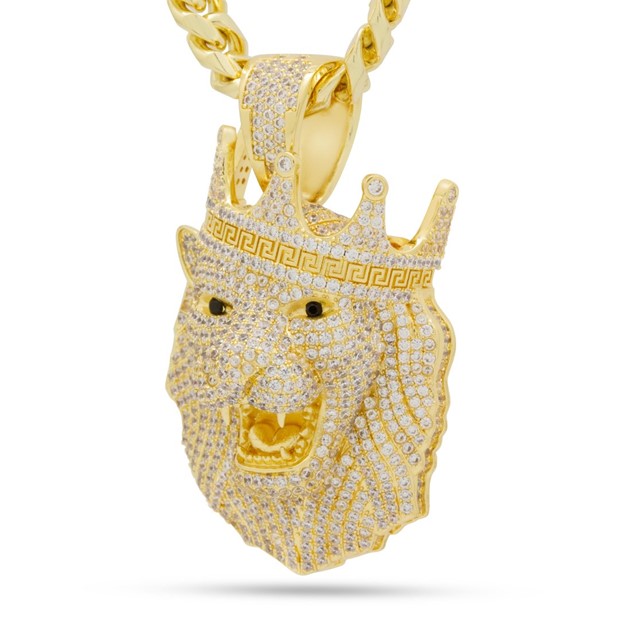 King Ice 14k Gold Plated 2" Icy Royal Lion Necklace NKX14268