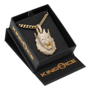 King Ice 14k Gold Plated 2" Icy Royal Lion Necklace NKX14268