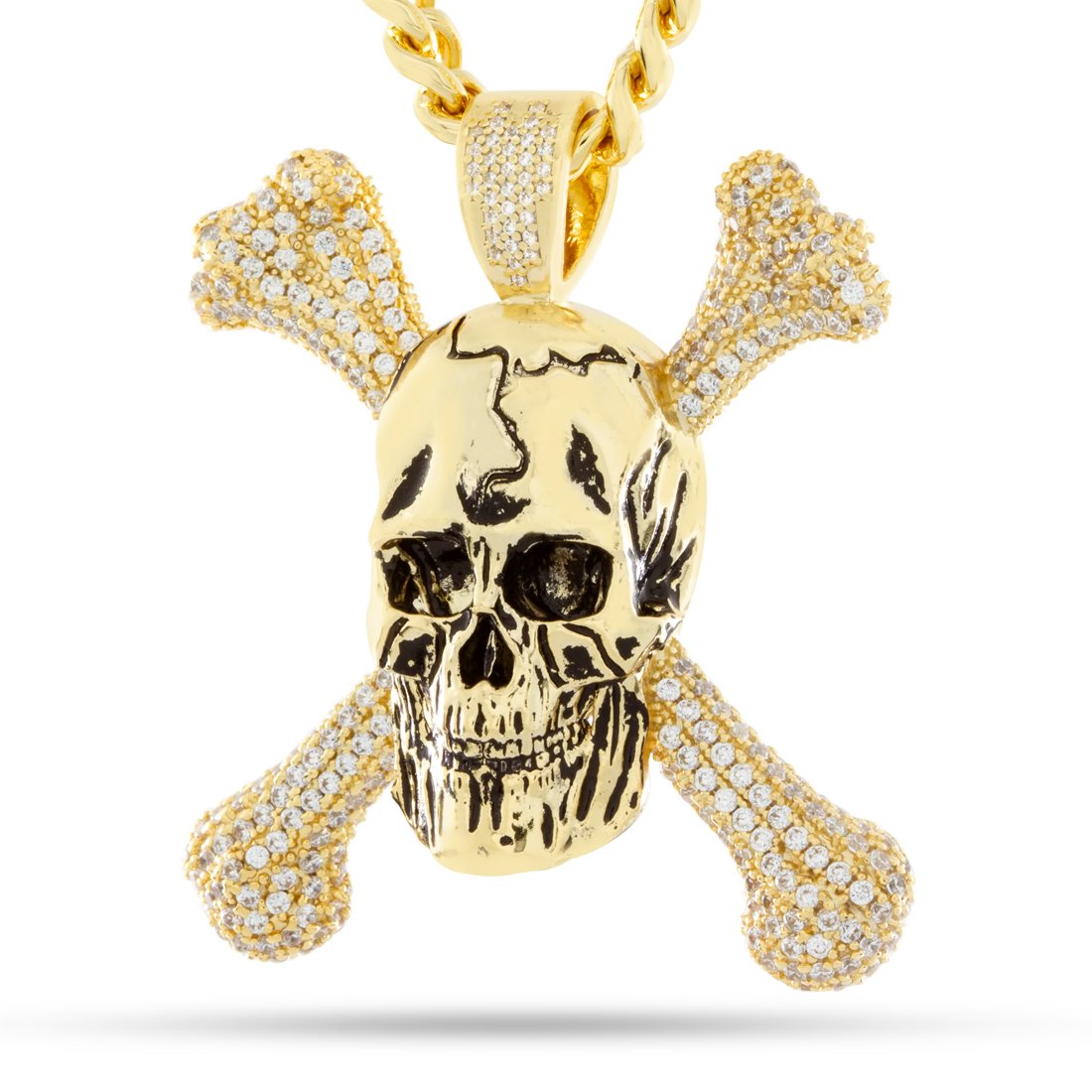 King Ice 14k Gold Plated Skull and Crossbones Necklace NKX14342