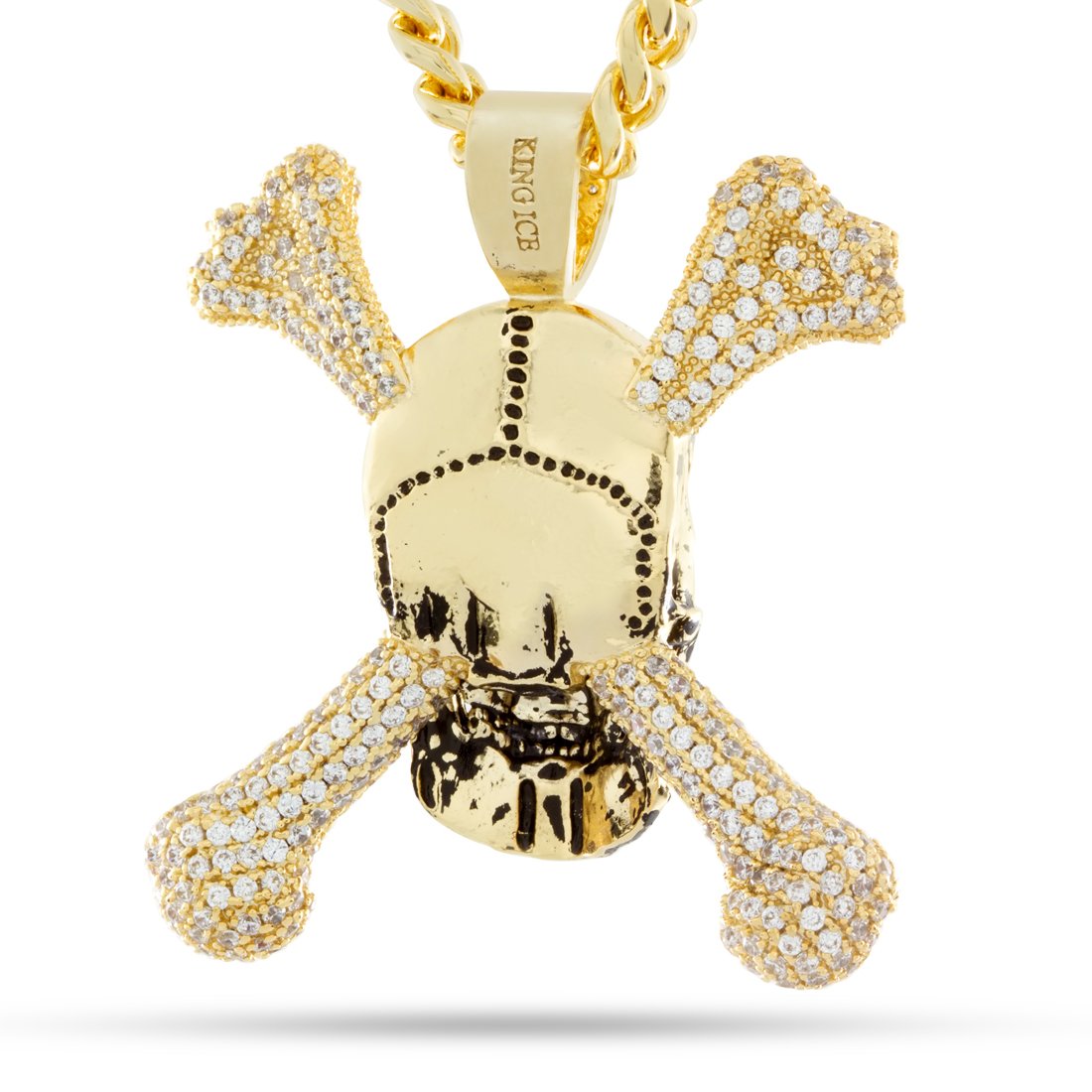 King Ice 14k Gold Plated Skull and Crossbones Necklace NKX14342