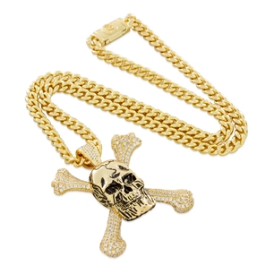 King Ice 14k Gold Plated Skull and Crossbones Necklace NKX14342